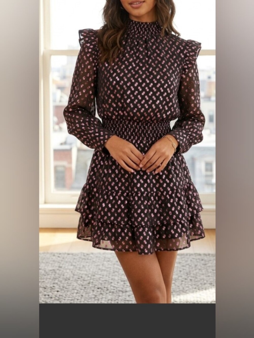 Buddy Love Black Mini Dress with Pink Floral Print